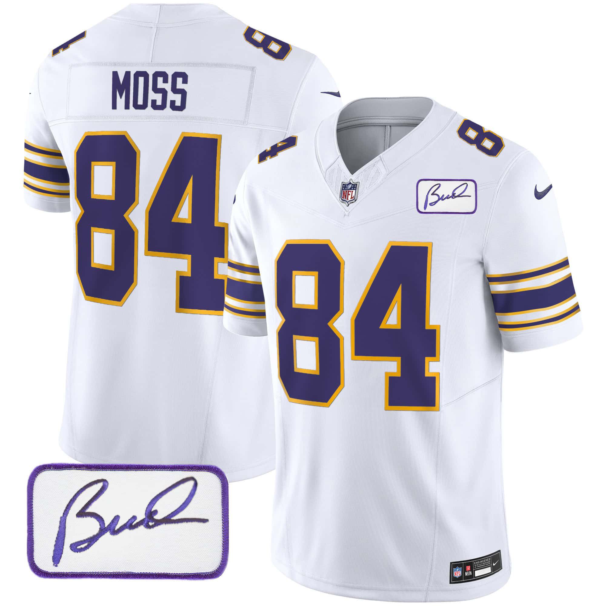 Men Minnesota Vikings #84 Moss White 2024 Nike Bud Grant Patch Classic Limited NFL Jersey